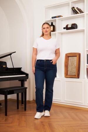 Boru Paça Büyük Beden Koyu Lacivert Kot Pantolon - 5