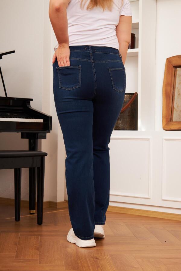 Boru Paça Büyük Beden Koyu Lacivert Kot Pantolon - 6