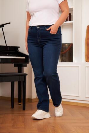 Boru Paça Büyük Beden Koyu Lacivert Kot Pantolon - RMG