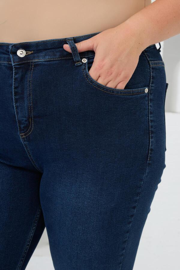 Boru Paça Büyük Beden Lacivert Kot Pantolon - 3