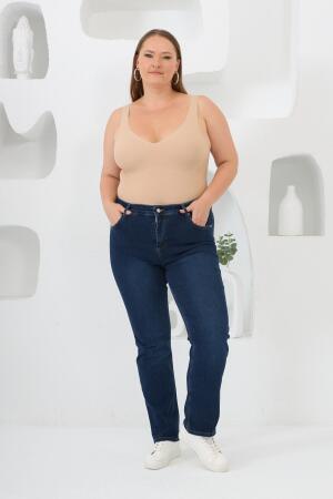 Boru Paça Büyük Beden Lacivert Kot Pantolon - 5