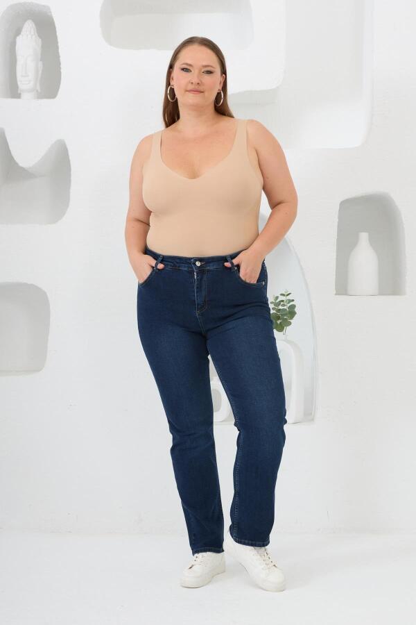 Boru Paça Büyük Beden Lacivert Kot Pantolon - 5