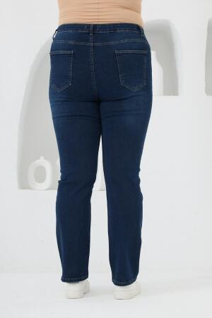 Boru Paça Büyük Beden Lacivert Kot Pantolon - 4