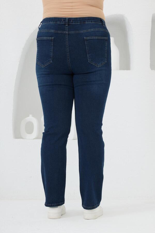 Boru Paça Büyük Beden Lacivert Kot Pantolon - 4