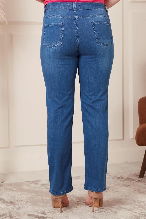 Boru Paça Büyük Beden Mavi Kot Pantolon - 5