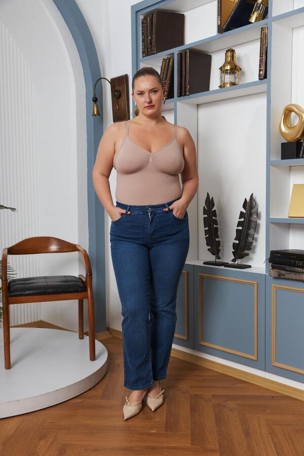 Boru Paça Büyük Beden Mavi Kot Pantolon - 3