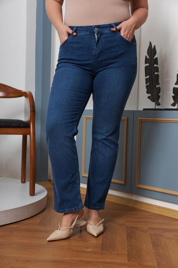 Boru Paça Büyük Beden Mavi Kot Pantolon - 5