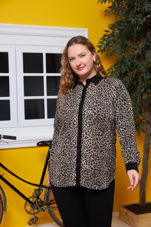Bürümcük Kumaş Büyük Beden Gömlek Leopar - 4
