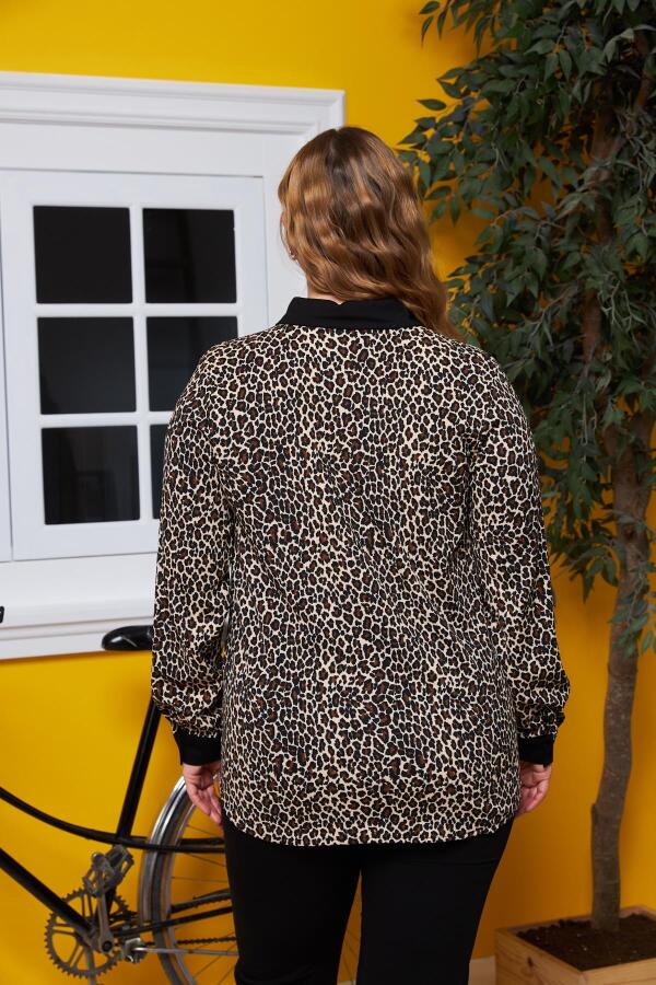 Bürümcük Kumaş Büyük Beden Gömlek Leopar - 5