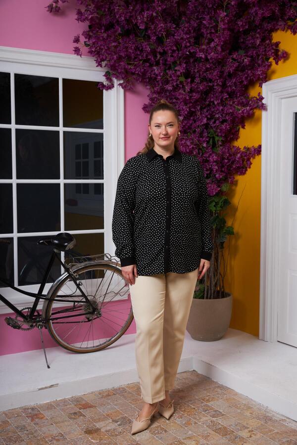 Bürümcük Kumaş Büyük Beden Gömlek Puantiyeli - 5