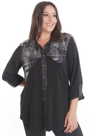 Büyük Beden Asimetrik Kesim Örme Bej Gömlek - Angelino Moda