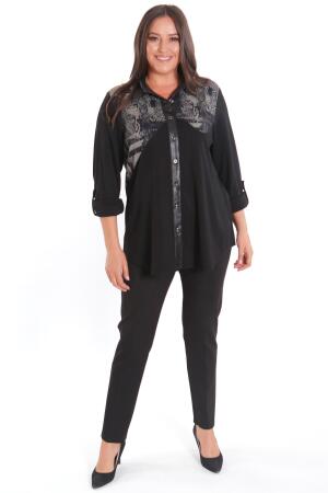 Büyük Beden Asimetrik Kesim Örme Bej Gömlek - Angelino Moda (1)