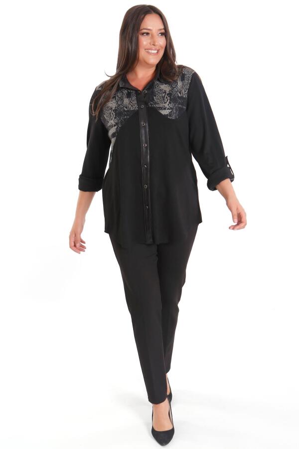 Büyük Beden Asimetrik Kesim Örme Bej Gömlek - 4