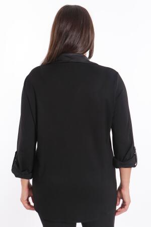 Büyük Beden Asimetrik Kesim Örme Bej Gömlek - 6