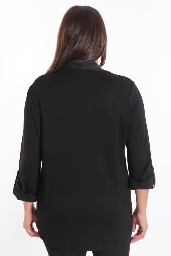 Büyük Beden Asimetrik Kesim Örme Bej Gömlek - 6