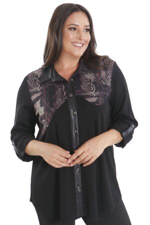 Büyük Beden Asimetrik Kesim Örme Bordo Gömlek - Angelino Moda