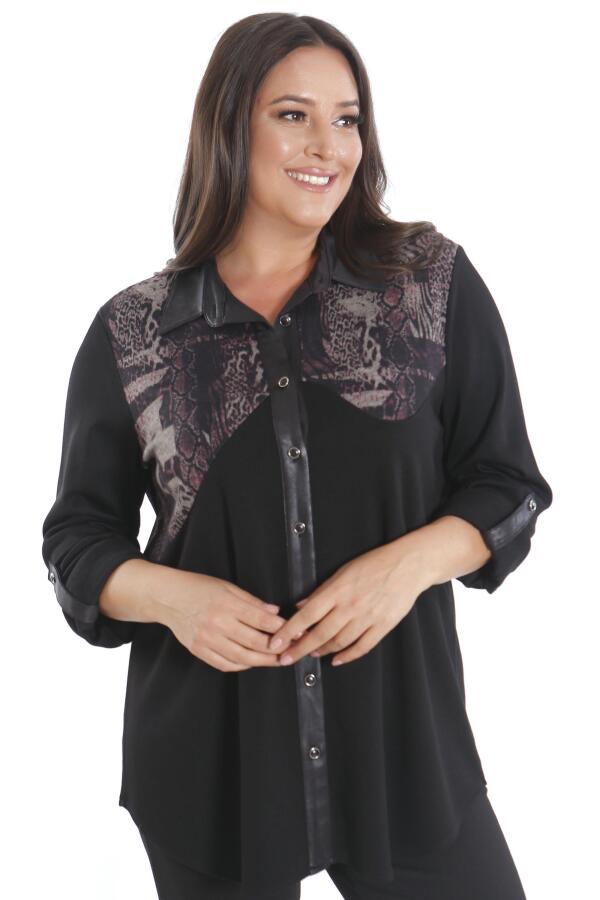 Büyük Beden Asimetrik Kesim Örme Bordo Gömlek - 1