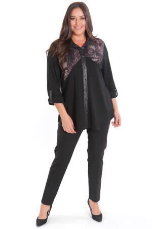 Büyük Beden Asimetrik Kesim Örme Bordo Gömlek - Angelino Moda (1)