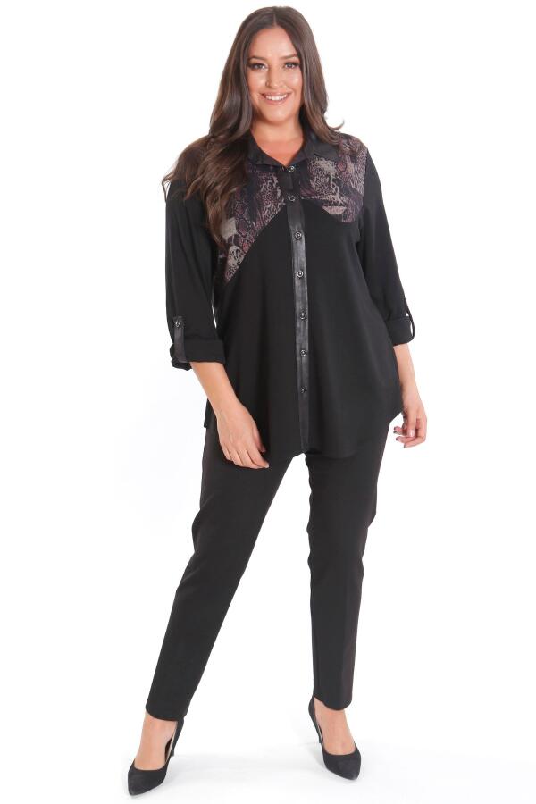 Büyük Beden Asimetrik Kesim Örme Bordo Gömlek - 2