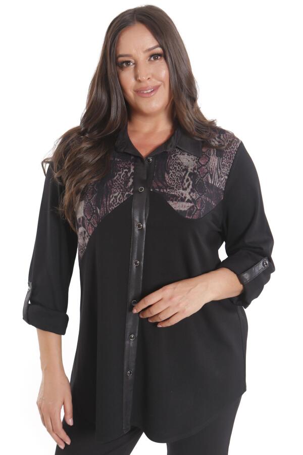 Büyük Beden Asimetrik Kesim Örme Bordo Gömlek - 3