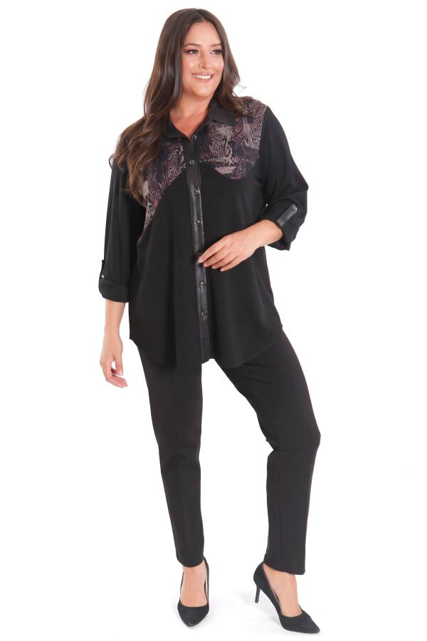 Büyük Beden Asimetrik Kesim Örme Bordo Gömlek - 4