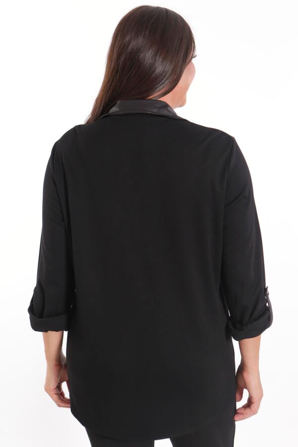 Büyük Beden Asimetrik Kesim Örme Bordo Gömlek - 5