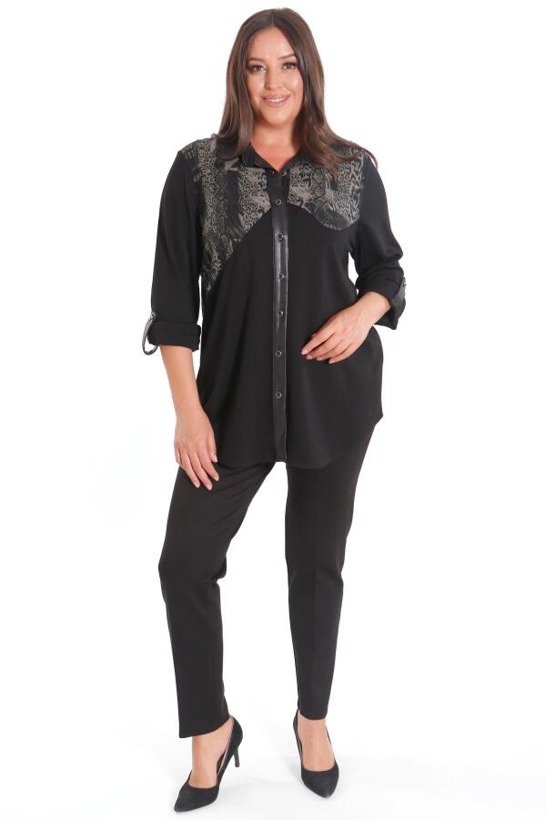 Büyük Beden Asimetrik Kesim Örme Haki Gömlek - 2