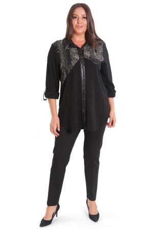 Büyük Beden Asimetrik Kesim Örme Haki Gömlek - 3