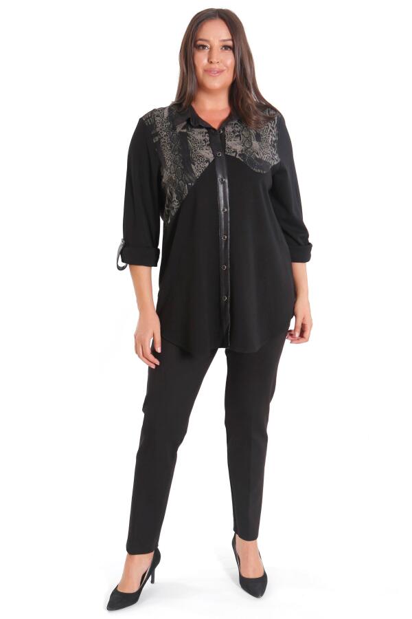 Büyük Beden Asimetrik Kesim Örme Haki Gömlek - 3