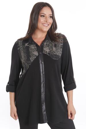 Büyük Beden Asimetrik Kesim Örme Haki Gömlek - 4