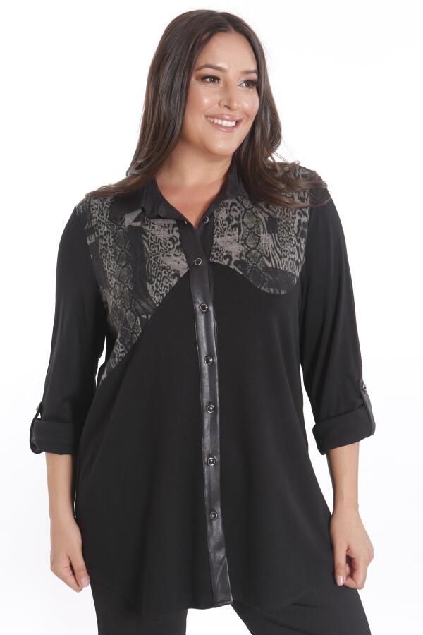 Büyük Beden Asimetrik Kesim Örme Haki Gömlek - 4