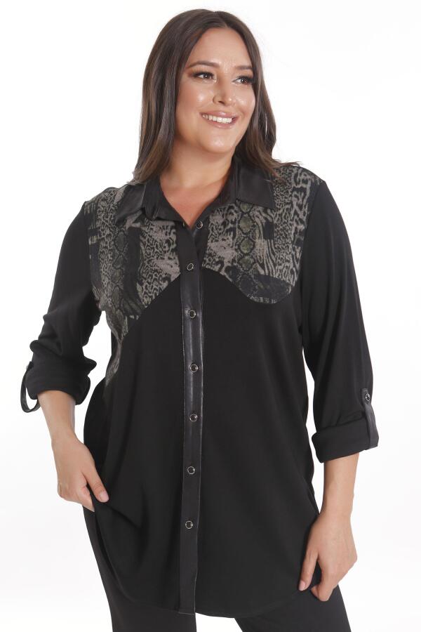 Büyük Beden Asimetrik Kesim Örme Haki Gömlek - 5