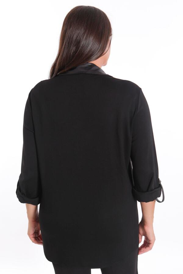 Büyük Beden Asimetrik Kesim Örme Haki Gömlek - 6