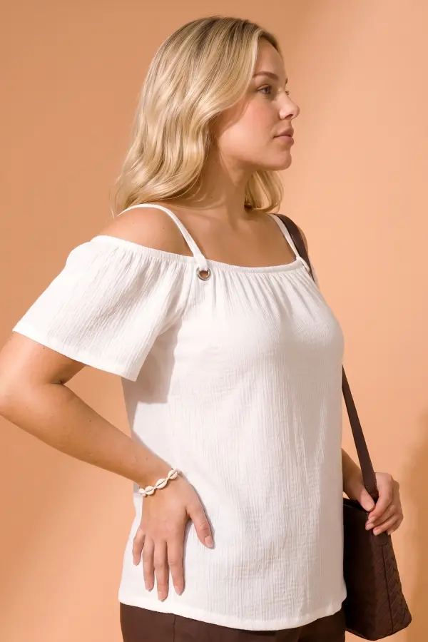 Büyük Beden Askılı Kayık Yaka Bürümcük Bluz - 2