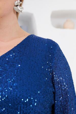 Büyük Beden Astarlı Pul Payet Bluz Saks - 3