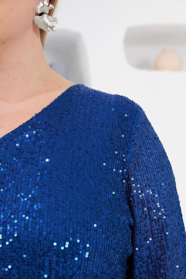 Büyük Beden Astarlı Pul Payet Bluz Saks - 3