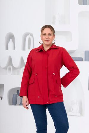 Büyük Beden Astarlı Trençkot Kırmızı - RMG