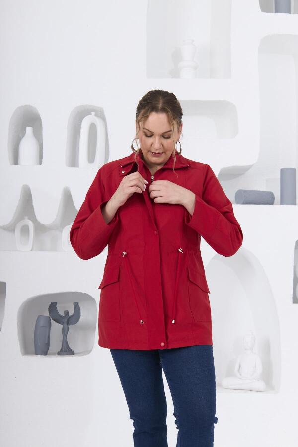 Büyük Beden Astarlı Trençkot Kırmızı - 3