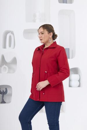 Büyük Beden Astarlı Trençkot Kırmızı - 4