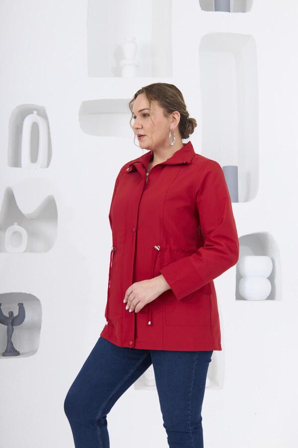 Büyük Beden Astarlı Trençkot Kırmızı - 4