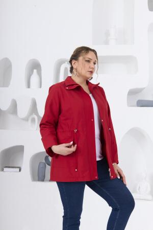 Büyük Beden Astarlı Trençkot Kırmızı - 5
