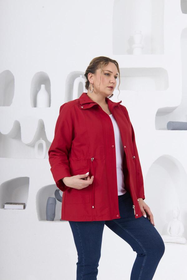 Büyük Beden Astarlı Trençkot Kırmızı - 5