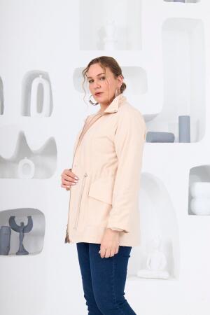 Büyük Beden Astarlı Trençkot Krem - 3