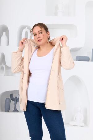 Büyük Beden Astarlı Trençkot Krem - 5