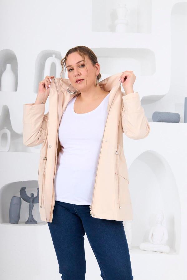 Büyük Beden Astarlı Trençkot Krem - 5