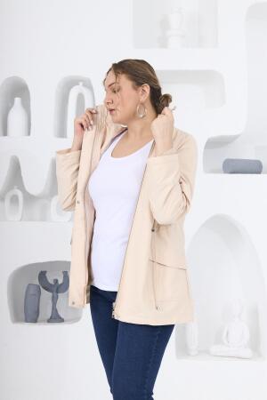 Büyük Beden Astarlı Trençkot Krem - 6