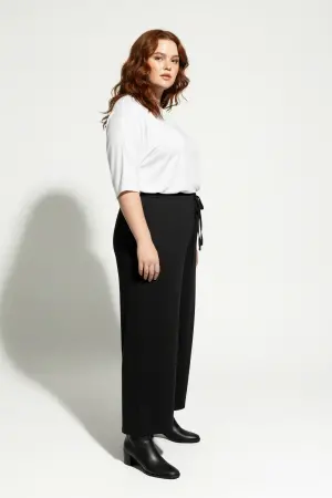 Büyük Beden Bağcıklı Beli Lastikli Geniş Paça Dökümlü Rahat Kesim Crop Pantolon - Shape of You (1)