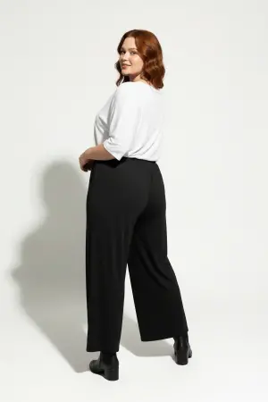 Büyük Beden Bağcıklı Beli Lastikli Geniş Paça Dökümlü Rahat Kesim Crop Pantolon - 4