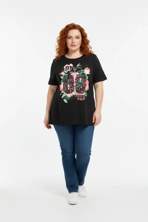 Büyük Beden Baskılı Kısa Kollu Siyah T-shirt - Shape of You (1)