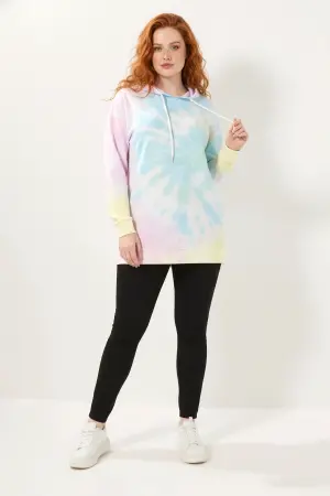 Büyük Beden Batik Desenli Owersize Kapüşonlu Sweatshirt - 2